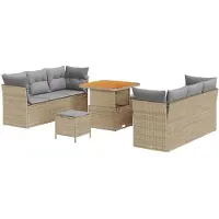 vidaXL Tuinbank Set met kussen 9 pcs Beige en Lichtgrijs poly rattan