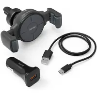Hama Wireless Charger 10 W Magnetische aansluiting Qi Wireless Charging Grijs Auto Met smartphonehouder