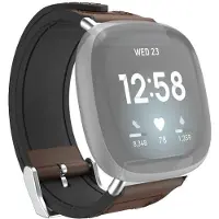 Hama Polsband Voor Fitbit Versa 3/Sense Horlogebandje Van Leer En Silic. Bruin