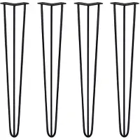 Monster 4 x 71cm Hairpin retro pootjes tafelpoten pinpoten - 3 staven - 10mm - zwart