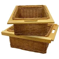 KuKoo 2 x Uittrekbare rieten schuiflades opbergmanden voor keuken - 500 mm - Bruin - 10 KG capiciteit - bevestigingsset inbegrepen - manden lades mand lade
