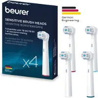 Beurer Sensitive Opzetborstels – Set van 4 – Compatibel met TB 15, TB 30, TB 50, Oral-B* & alle gangbare roterende tandenborstels – Met Beschermkap & Kleurringen – 3 Jaar Garantie