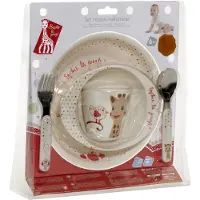 Sophie The Giraffe Maaltijdset - Kinder servies - Kinderbord - Drinkbeker - Kom - Kinder bestek - Vaatwasser bestendig - Vanaf 6 maanden - 5-Delig - Beige/Rood