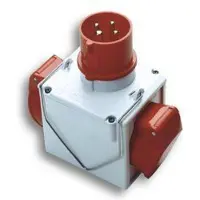 FANTON Industriële adapter 380V met stekker en 2 CEE-aansluitingen, IP44-bescherming, 16A, rode kleur, modelnummer 73111