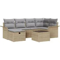 vidaXL Tuinbank Set 7 st Beige en Lichtgrijs poly rattan