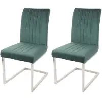 Mendler Set van 2 schommelstoelen HWC-L14, gaststoel, conferentiestoel, stoel, fluweel, roestvrij staal, geborsteld, groen