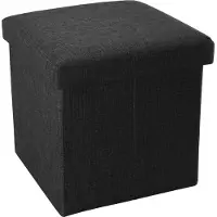 Intirilife Opvouwbaar krukje 30x30x30 cm in DIAMOND ZWART - zitkubus met opbergruimte en deksel van stof in linnenlook - zitkubus voetensteun opbergbox kist bankzitting