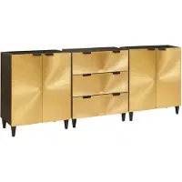 vidaXL Dressoir 3 pcs Zwart en Goud 60 x 33 x 75 cm Massief Mango Hout