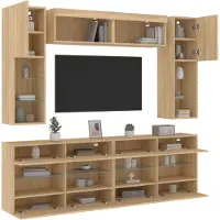 vidaXL 6-delige Tv-wandmeubelset met LED-verlichting sonoma eikenkleur