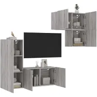 vidaXL 4-delige Tv-wandmeubelset bewerkt hout grijs sonoma
