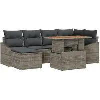 vidaXL Tuinbank Set 7 st Grijs Poly rattan