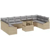 vidaXL Bankstel 11 st Beige en Lichtgrijs poly rattan