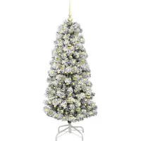 vidaXL Kunstmatige Hinged Kerstboom met 150 LED Groen en Wit 150 cm