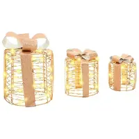 vidaXL Cadeau Box Decoratie 3 st Warmwit 20 x 20 x 20 cm PET 60 LED's