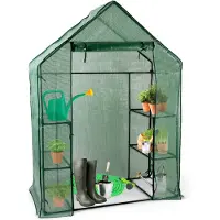 Kinzo Broeikas Kweekkas 143 x 73 x 195 cm - Tuinkas Met 6 Verdiepingen - Compacte Broeikast voor Groenten en Planten Kweken - Transparant en Groen