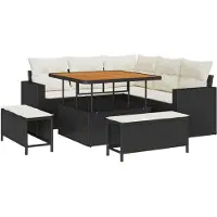 vidaXL Tuinset, 9 stuks, 6 zitplaatsen, zwart en crème
