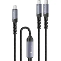 Swissten 2-in-1 USB-C Kabel - 100W Snellader - USB-C naar 2x USB-C Kabel - 1.5M - Geschikt voor Smartphone, Tablet & Laptop - Zwart