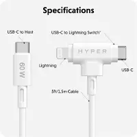 Hyper USB-C Naar USB-C En Lightning Kabel 60 Watt Wit