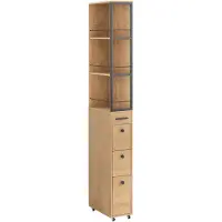 SoBuy NSR13-N Smalle Keukenkast op Wieltjes – 40x20x170 cm – Houtkleur met Zwart Metaal