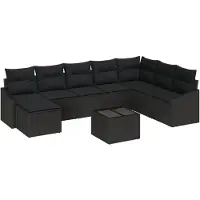 vidaXL Tuinbank Set 9 pcs Zwart Poly rattan