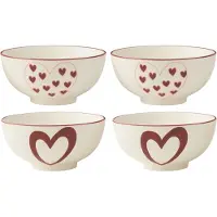 J-Line kom Hart - porselein - wit/rood - large - 2 dozen van 2 stuks