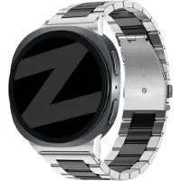 Bandz Stalen schakel band 'Classic' - Hoogwaardig RVS bandje geschikt voor Samsung Galaxy Watch 9 (40/44mm) / Watch 8 (40/44mm) / 8 Classic (46mm) - inclusief inkortset (zilver/zwart)