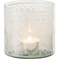 J-Line windlicht Patroon - glas - transparant/wit - small - 4 stuks