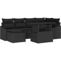vidaXL Tuinbank Set 7 st Zwart poly rattan