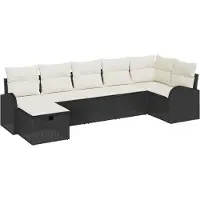 vidaXL Bankstel 7 st Zwart en Crème poly rattan
