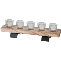 Natural Living kaarshouder 5 theelichtjes hout 465x10