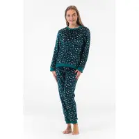 Gaubert Dames Fleece Huispak en Pyjama - Ronde Hals - Panterprint - Superzacht Fleece - Teal Green - 2503 - Maat S