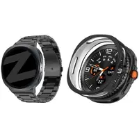 Bandz Bundel – RVS Schakelband ‘Classic’ Zwart (inclusief Inkortset) + Strap-it Soft Case Zwart geschikt voor Samsung Galaxy Watch 8 Classic (46mm)