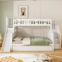 Merax Kinderbed 90x200/140x200 cm - stapelbed - met glijbaanboekenkast - uitschuifbaar bed - wit - zonder matras