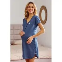 Doctor Nap Katoenen Nachthemd Borstvoeding Zwangerschap TCB.9505 Deep Blue 36 / S
