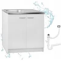 Stamar - Keukenkast 80 x 85 x 49 cm - Onderkast met Spoelbak met één compartiment en sifon - Wit