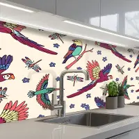 KitchenYeah Keuken achterwand 150x60 cm - Spatscherm zelfklevend Patronen - Vintage - Vogels - Muurbeschermer - Spatwand fornuis