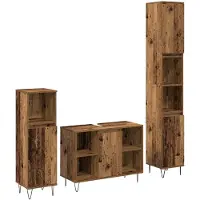 vidaXL Badkamermeubel Set 3 st Oud Hout 30 x 30 x 180 cm Bewerkt hout