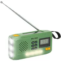 BLOW Noodradio Solar Opwindbaar - V2.0 - 2A 5V - Met Zaklamp + SOS-Signaal - Groen