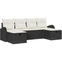 vidaXL Bankstel 6 st Zwart en Crème poly rattan