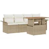 vidaXL Tuinbank Set 5 st Beige en Crème poly rattan