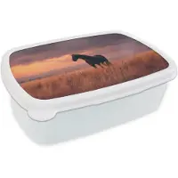 MuchoWow Broodtrommel Wit - Lunchbox Paard - Wolken - Open veld - Brooddoos 18x12x6 cm - Brood lunch box - Broodtrommels voor kinderen en volwassenen
