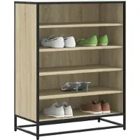 vidaXL - Schoenenkast - 75x38x97,5 - cm - bewerkt - hout - en - metaal - sonoma - eiken