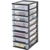 Iris Organizer Chest ladesysteem A4 - 8 kleine lades - 8 x 4L - Kunststof - Zwart/Transparant