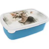 MuchoWow Broodtrommel Blauw - Lunchbox Bloesem - Portret - Gezicht - Brooddoos 18x12x6 cm - Brood lunch box - Broodtrommels voor kinderen en volwassenen