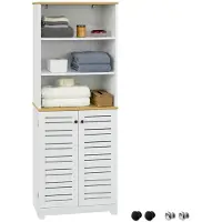 SoBuy Badmeubel, smalle hoge kast met verstelbare planken, grote capaciteit, vochtbestendig, geschikt voor badkamer, keuken en woonkamer, model BZR44-W