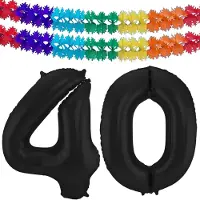 Folat folie ballonnen - Leeftijd cijfer 40 - zwart - 86 cm - en 2x feestslingers gekleurd 600 cm - versiering - feestartikelen