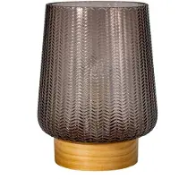 Pauleen Fancy Glamour E27-LED batterij taupe hout, alu / grijs / zink, Woon-/ Eetkamer, Glas