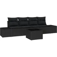 vidaXL Tuinset met 5 zitplaatsen, zwart, van polyrotan