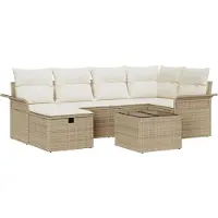 vidaXL Tuinset met 7 zitplaatsen. Beige en crème kleurig, gemaakt van polyrotan