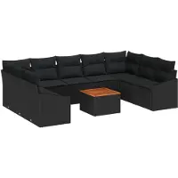 vidaXL Tuinset met 10 stukken, zwart, van polyrotan